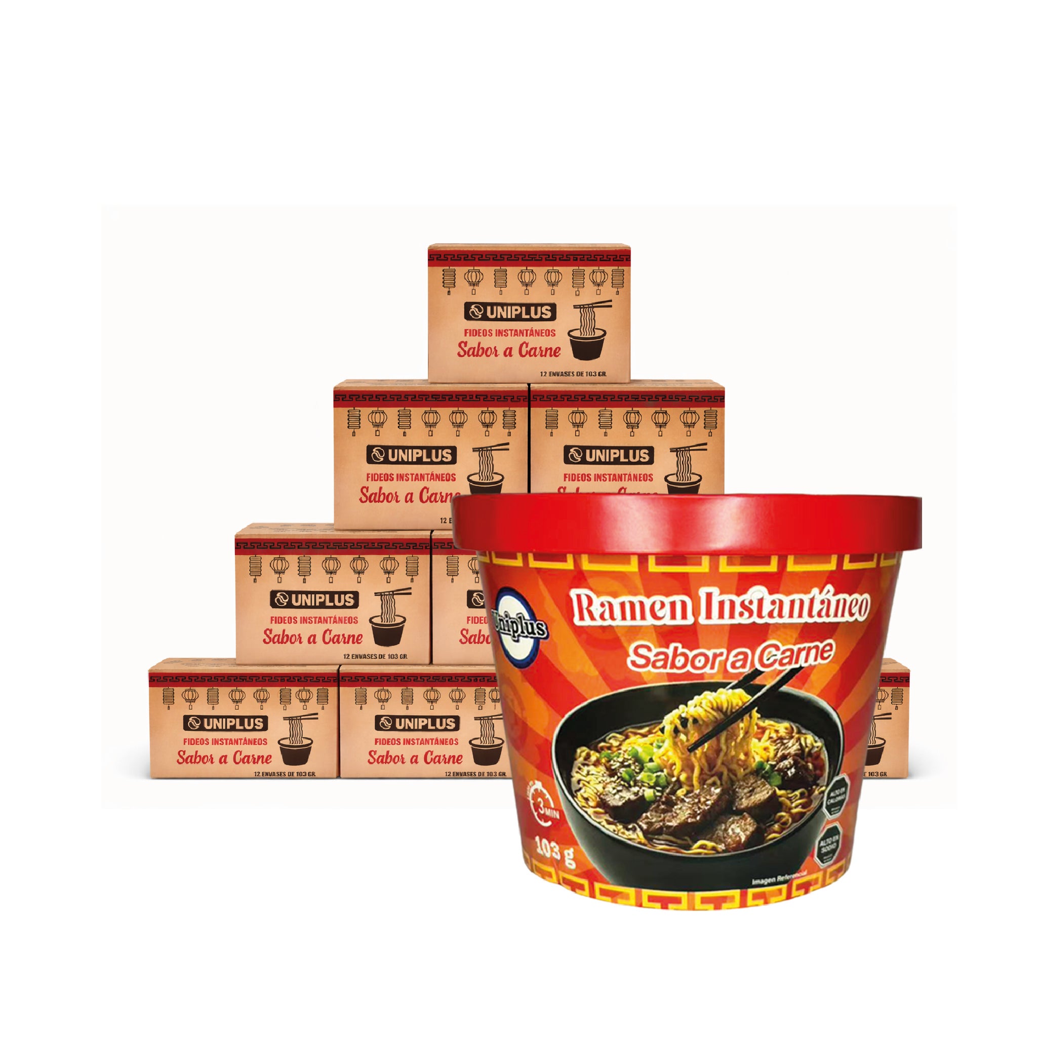 Ramen Instantáneo Vaso 10 Cajas Sabor Carne ($750 C/U)