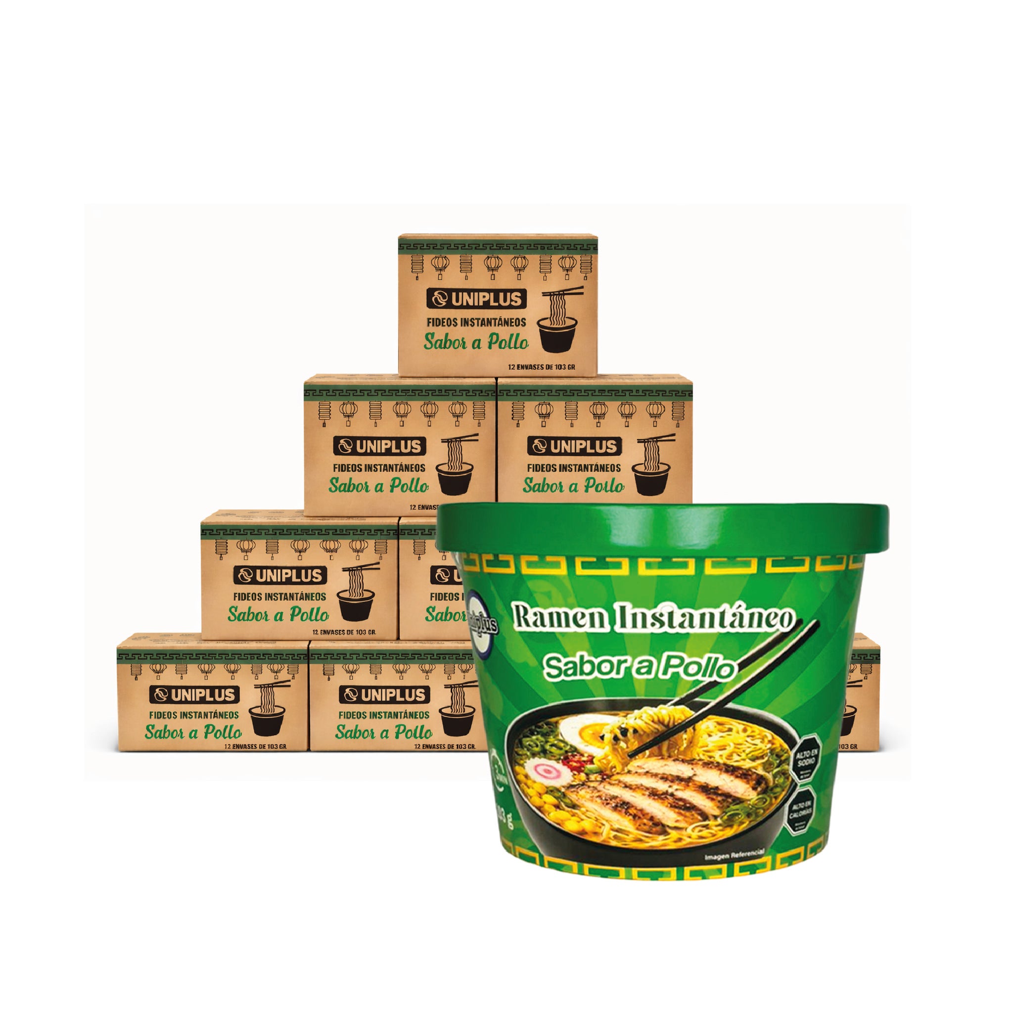 Ramen Instantáneo Vaso 10 Cajas Sabor Pollo ($750 C/U)