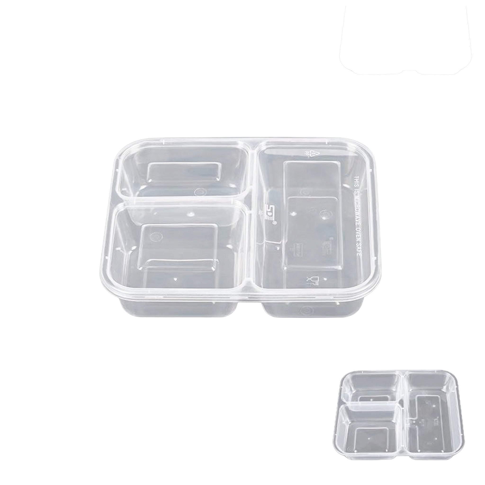 Envase Plástico 3 divisiones 1.200 ml - 150 unidades.